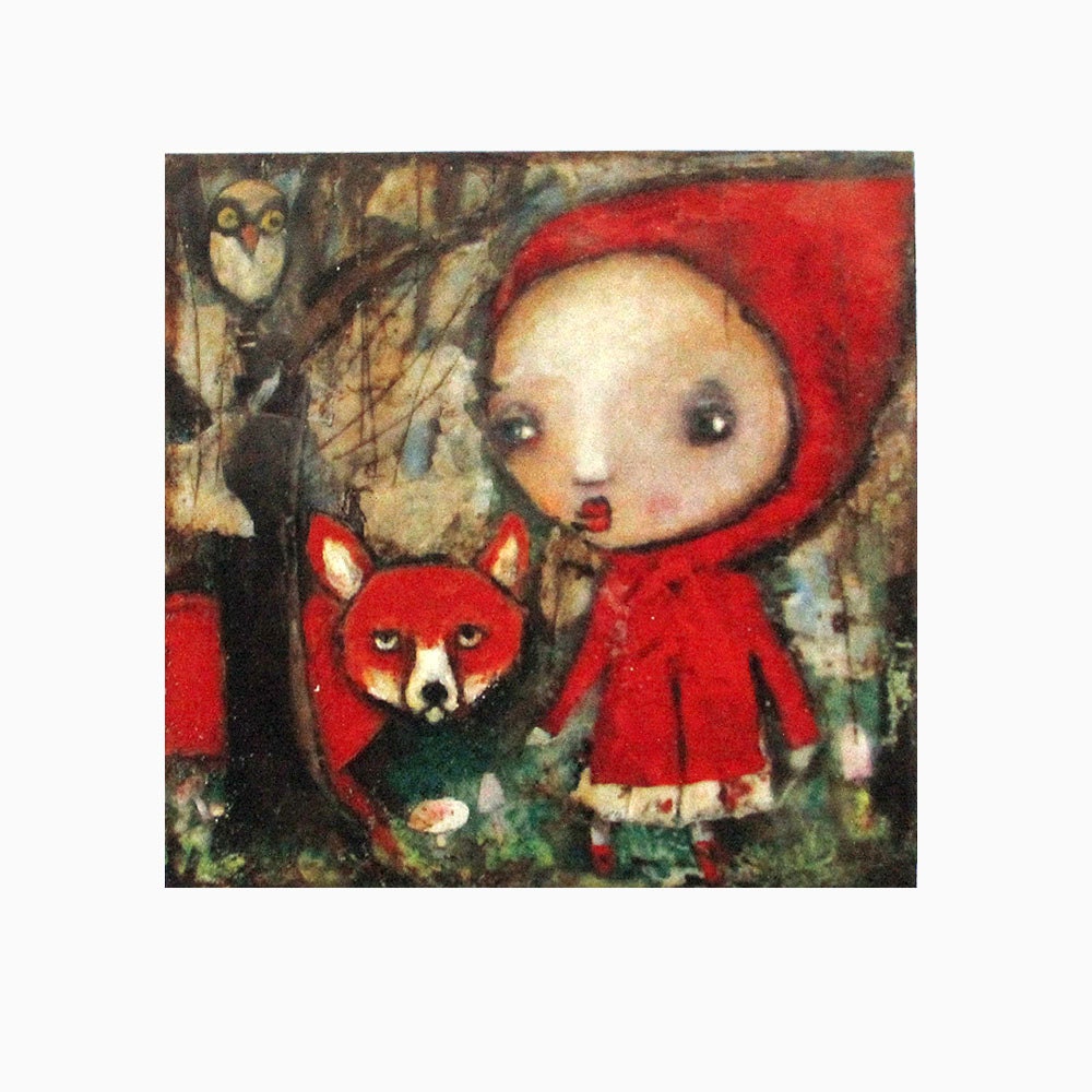 art print, 'Little Red Riding Hood and the Red Fox', print from my original painting,open editon
