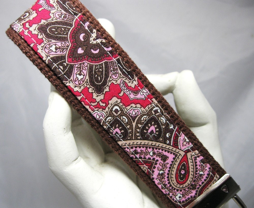 Key Fob Wristlet Chocolate Paisley on Brown
