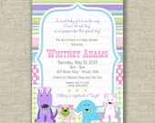 Baby Girl Shower Invitation Puppy Dog Pink Purple Green Printable - by girlsatplay girls at play Il_170x135