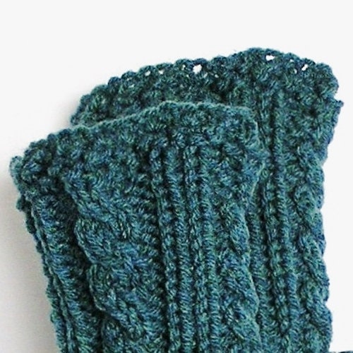 Womens Slippers, Teal Blue Cabled Handknitted Socks, Ladies Size 8 - 9