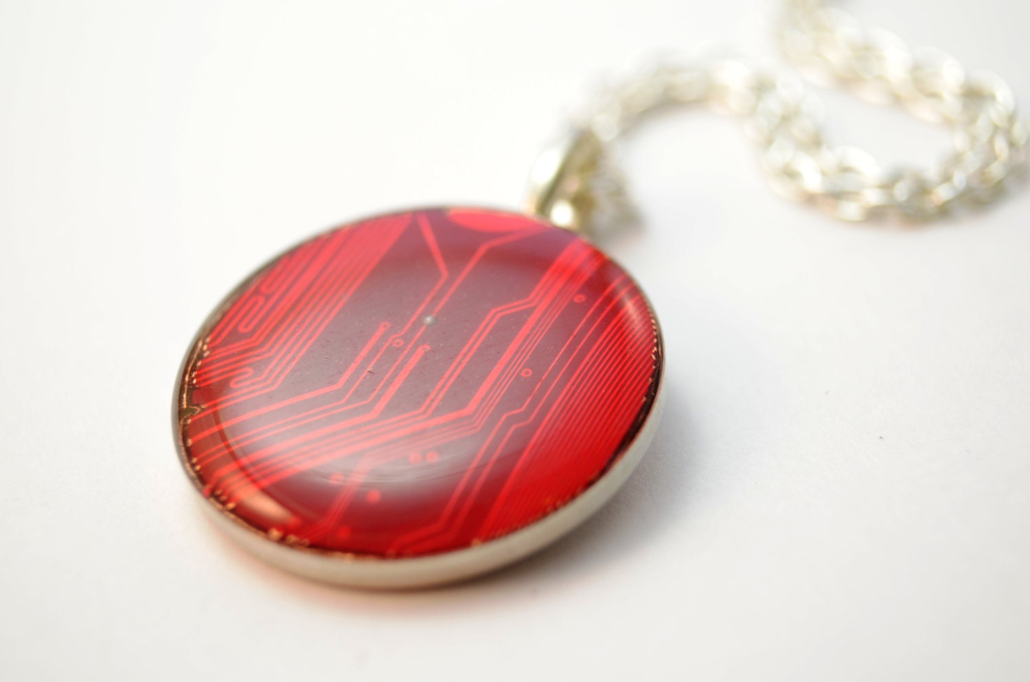 Recycled Circuit Board Necklace in Red for Mothers Day
