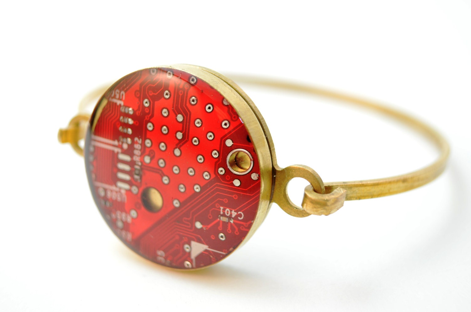 Computer Circuit Board Bracelet Poppy Red with Brass Mothers Day Gift
