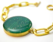 Computer Circuit Board Bracelet Kelly Green with Brass Chain