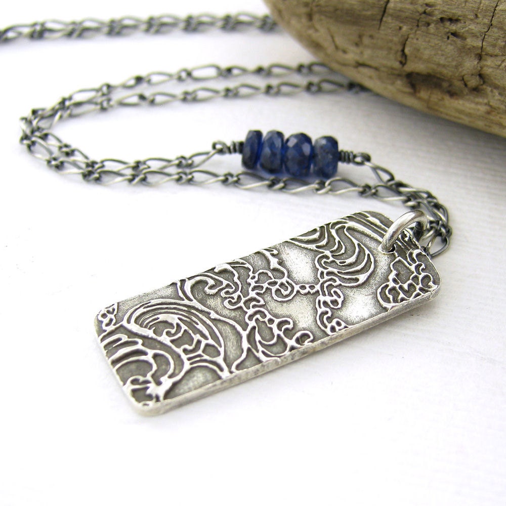 Kyanite Necklace Sterling Silver Beach Ocean Turbulent Waters Pendant Midnight Blue Handmade Jewelry - Held Within No. 28