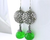 Peridot Earrings Grass Green Quartz Sterling Silver Circle Earrings Greenery Handmade Jewelry - Kristen No. 17