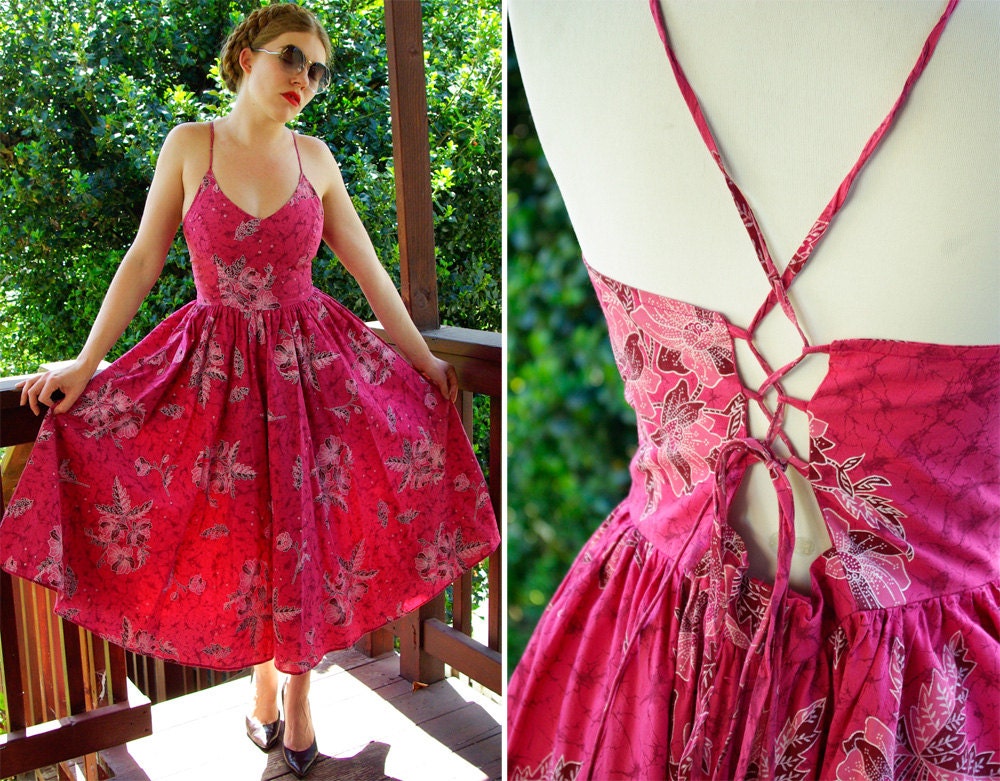 Pretty in PINK 1970's 80's Vintage Sexy Pink Strappy Corset Lace Up Dress by Alain TOUSSAINT size Small Med