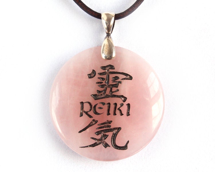 Reiki Symbol - Rose Quartz - Engraved Stone Pendant