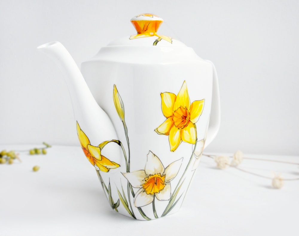 Vertical Ceramic Teapot - Daffodils, Botanical Collection
