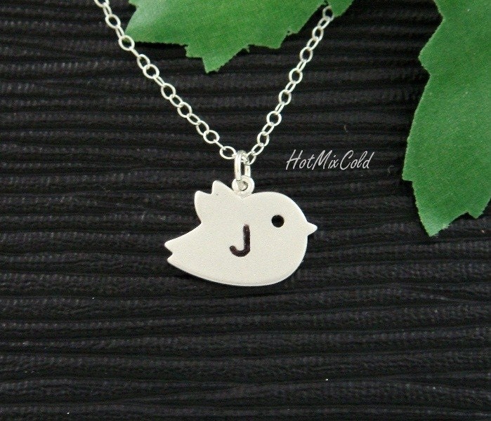 Bird Necklace, Monogram Initial Necklace, STERLING silver, Child, Baby shower, Birthday, Mom to be, Mothers, Simple, Cute Initial Jewelry