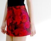 Floral Red Vintage Wool Mini Skirt - Size Small - Small Front Pockets, Super Adorable, Early 1990s