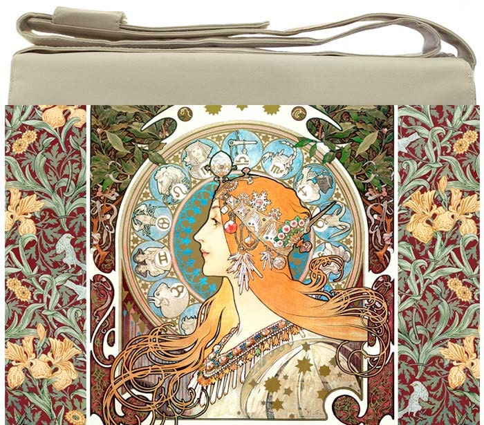 Padded, waterproof, customised laptop bag. Zodiac, an Alphons Mucha print