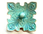 Ceramic Ring Holder Bowl fleur de lis Sea green with gold edging