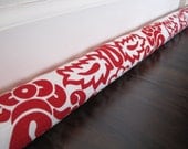 R E D damask door draft stopper, draft snake, draught excluder, draft stopper