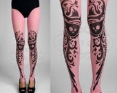 NEW dusty pink one size Swirly Eyes full length printed footless tights pantyhose summer spring