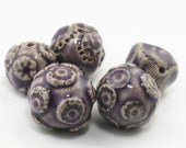 Vanilla Cream Grape Stoneware Sprig and Textured Ceramic Beads