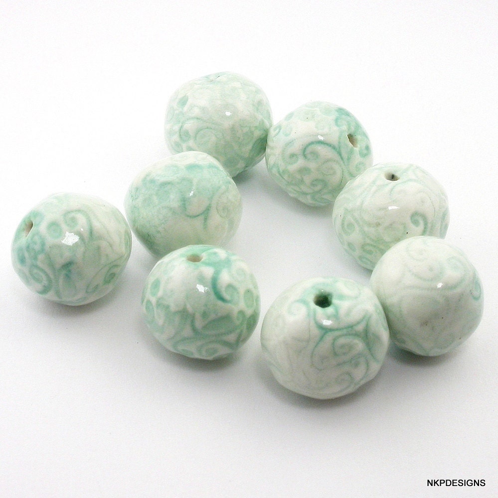 Mint Green Delicate Scroll Porcelain Ceramic Beads