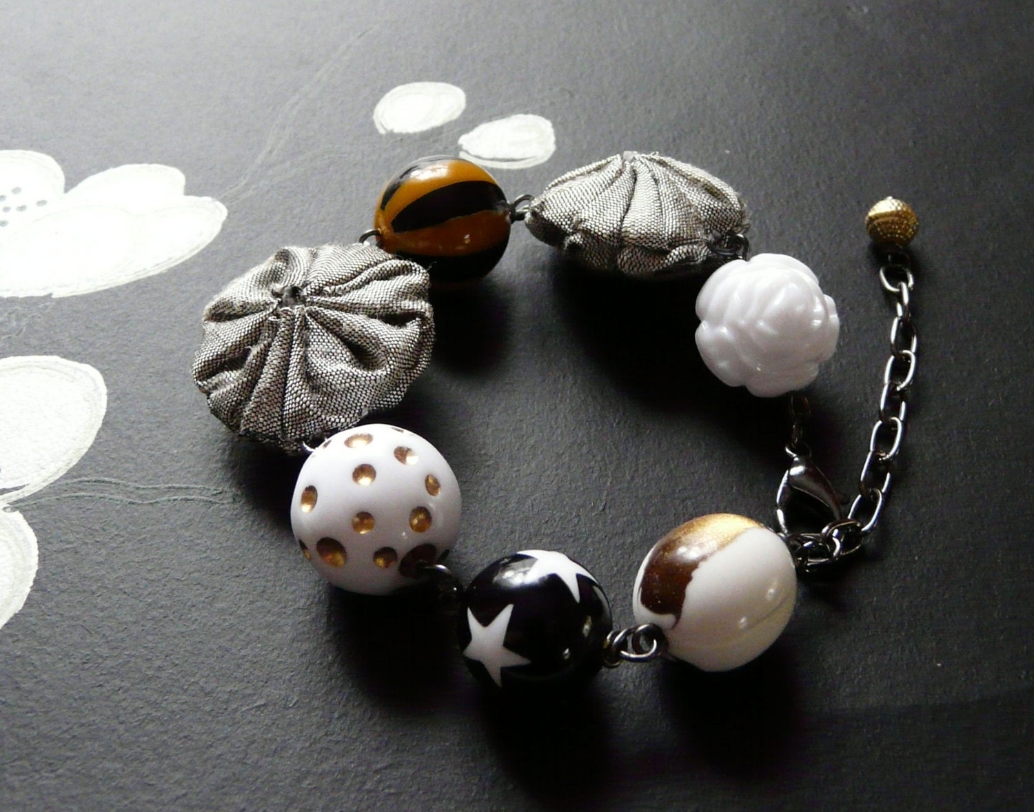 galaxie 500 bracelet - vintage beads and silk yoyos (one of a kind)