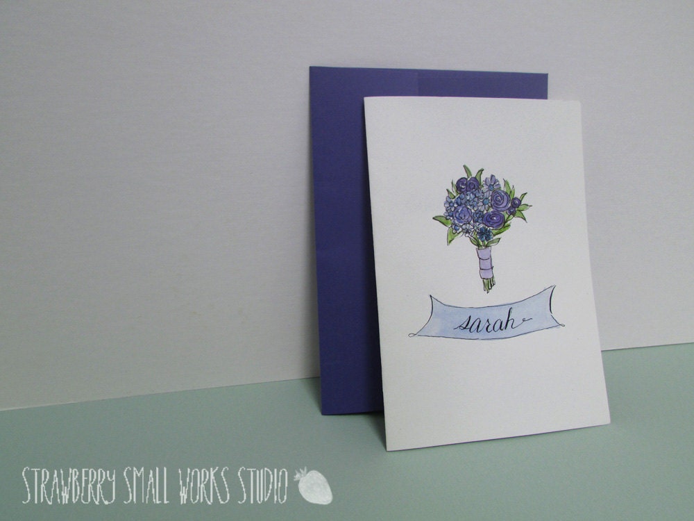 Will You Be My Bridesmaid Watercolor Wedding Bouquet Card- Personalized with calligraphy and Made to Order