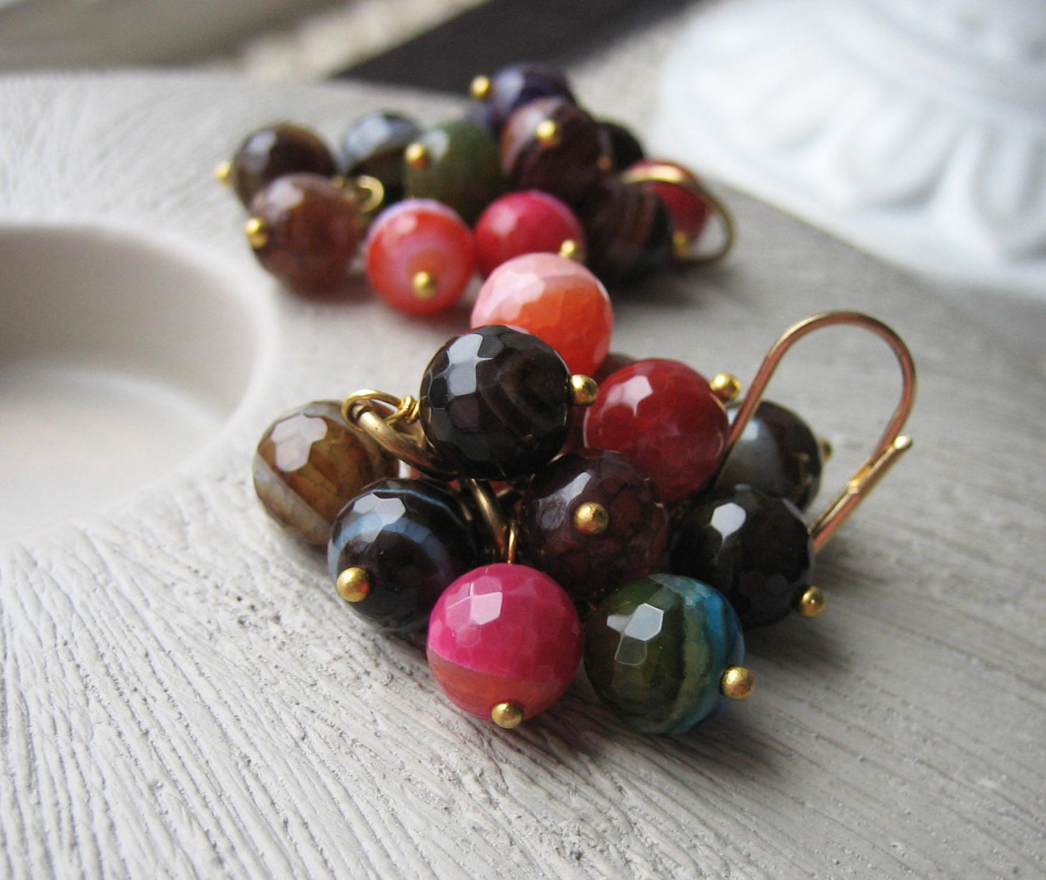 Rainbow Agate Beaded Glass Earrings. Costume Jewelry - ARIANNA