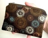 SALE Brown Medallions Zipper Pouch Little coin purse Gadget Case Eco Friendly Padded
