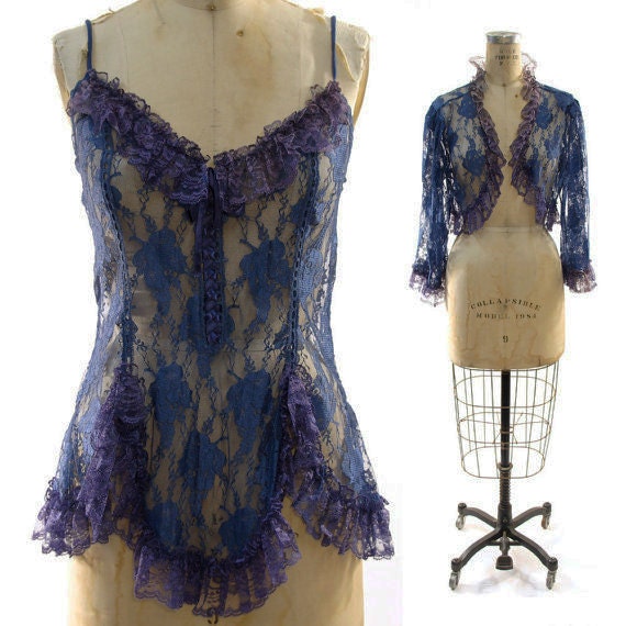 80s Lace Babydoll Teddy & Matching Lace Jacket Set