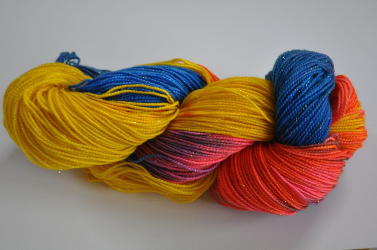 Birds of a Feather- Hand Dyed Gold Sparkle Sock Yarn