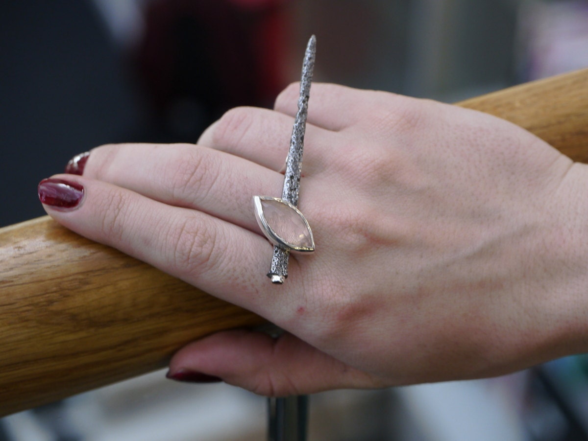Claymore - Ring made from Found Iron Nail, Silver and Set with Gemstones
