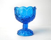 Vintage Kanawha Moon & Stars Blue Compote Pressed Glass