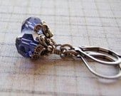 Tanzanite Crystal Earrings Antique Silver Lever Back Ear Wire 8 mm