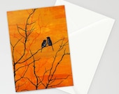 Greeting Card - Moment of Silence - romantic anniversary Valentine's Day love birds colorful autumn sunset silhouette art painting envelope