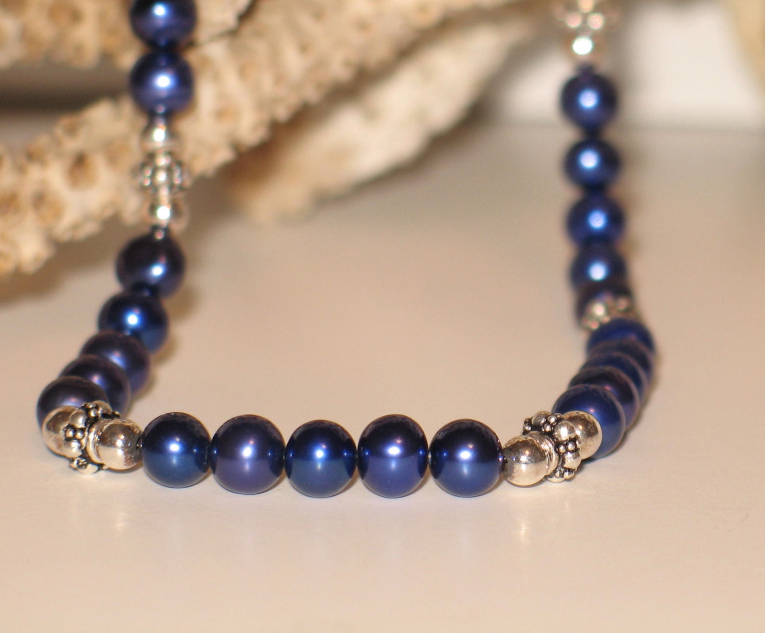 Peacock Blue Pearl & Sterling Silver Necklace