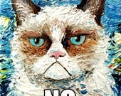 Vincent van NO - WITH TEXT - Cat meets Starry Night print of original oil painting 16x20 inches