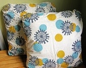 ON SALE Mid Century Modern Pillow Covers-Hemp/Organic Cotton-Charcoal, Turquoise & Mustard-Retro Burst- 20Inch Set/2