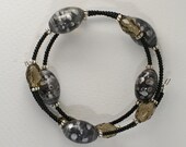 Silverlight Beaded Bangle Bracelet (colors: black, charcoal, gray, silver)