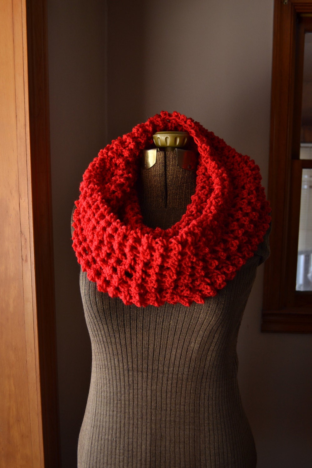 Scarlet Red Infinity Scarf Long Circle Cowl Scarf