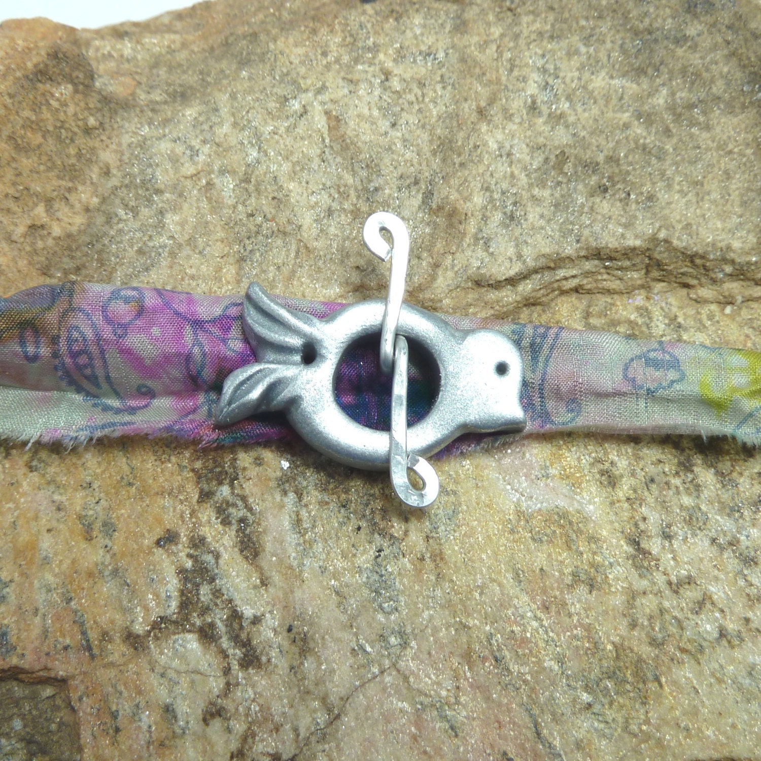 Handmade Bird  Toggle  Clasp - Antique Silver - Silver  Metallic  Color
