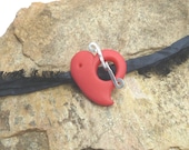 Handmade Heart Toggle  Clasp -  Ruby Red  - Sea Glass finish