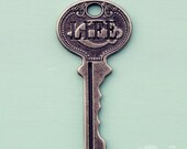Word Photograph, Vintage Key with Engraved Word "Life," Silver, Metal, Teal, Birth, Abstract Photograph, Whimsy Art, Small 4x6 Print