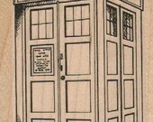 rubber stamp Blue Police Box by Susan M. Brown 2 3/4 x 4 retro vintage style  stamp    wood Mounted   rubber stamp    stamp number 19054