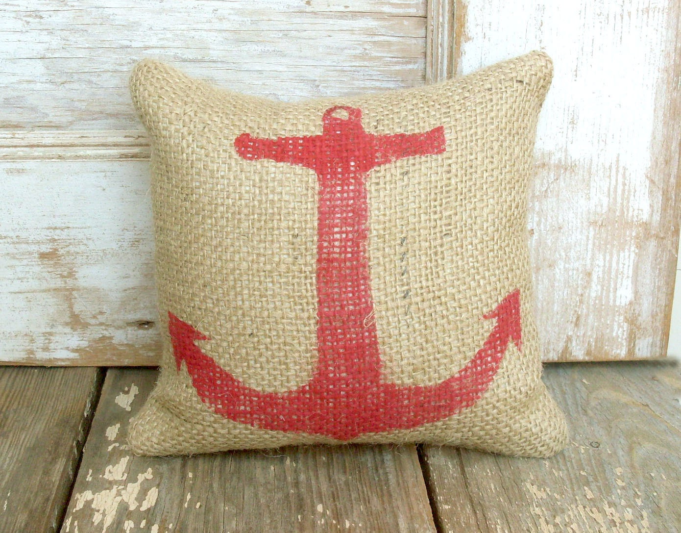 Anchor  - Burlap Feed Sack Doorstop - Nautical  Design