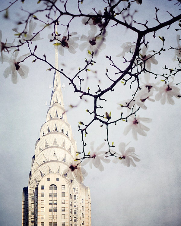 Chrysler Building in Spring, New York Photography, Pastel, Purple, Romantic Magnolia Flowers, Art Deco - Feel Brand New