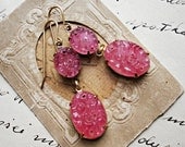 art nouveau pink pressed glass cabochon earrngs, Downtown Downton Abbey. "Swirl."