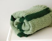 vintage modern afghan / felted wool / Textured Leaf Stripe / handmade / sage green dark evergreen