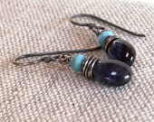 Blue Kyanite Earrings . Turquoise Drop Earrings . Sterling Silver