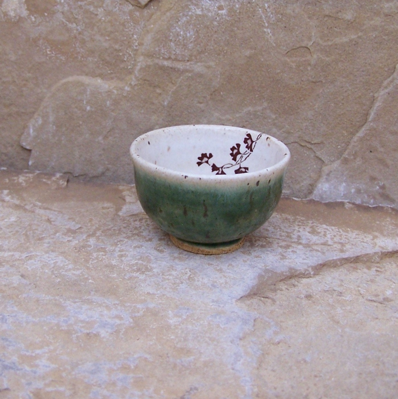Spruce Green Handmade Stoneware Ceramic Pottery Teeny Wee Bowl - Ginkgo