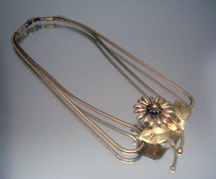 Krementz Flower Necklace Gold Overlay Vintage