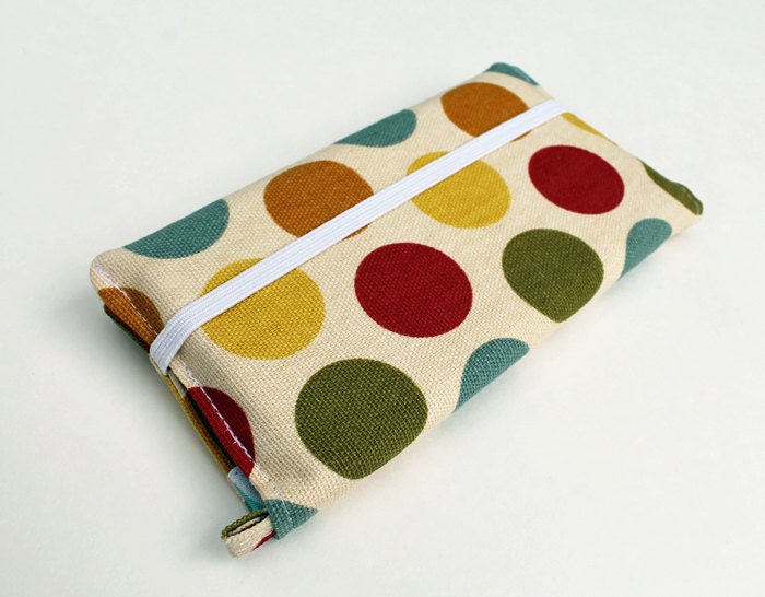 iphone / cell phone wallet. color dots. Wristlet wallet for mobile phone.