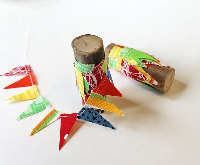 Circus Mix fabric Cake Mini Bunting. Roll of Ribbon. Carnival cake topper pennants.