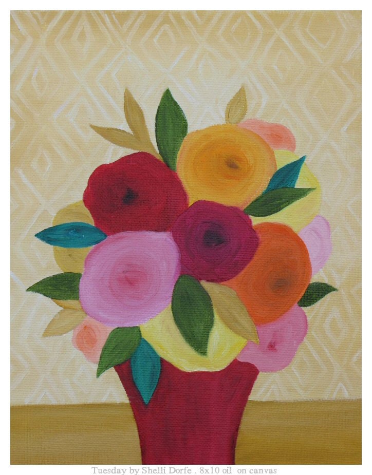 Bright and Happy Floral Original Oil Painting, "Tuesday" by Shelli Dorfe, Studio Mela