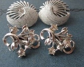 Two Pair Vintage Silver Sparkly Earrings